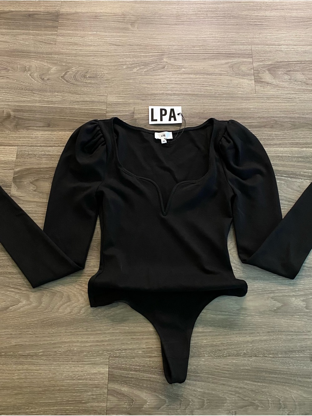 LPA Black Long Sleeve Sweetheart Bodysuit